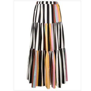 Tory Burch Striped Tiered Maxi Skirt